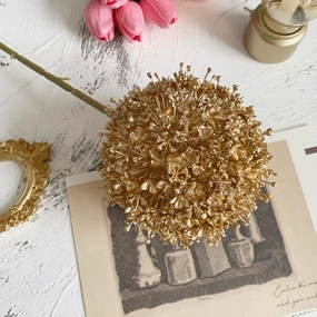 Gold pom for Wedding home decor realistic flower bouquet  