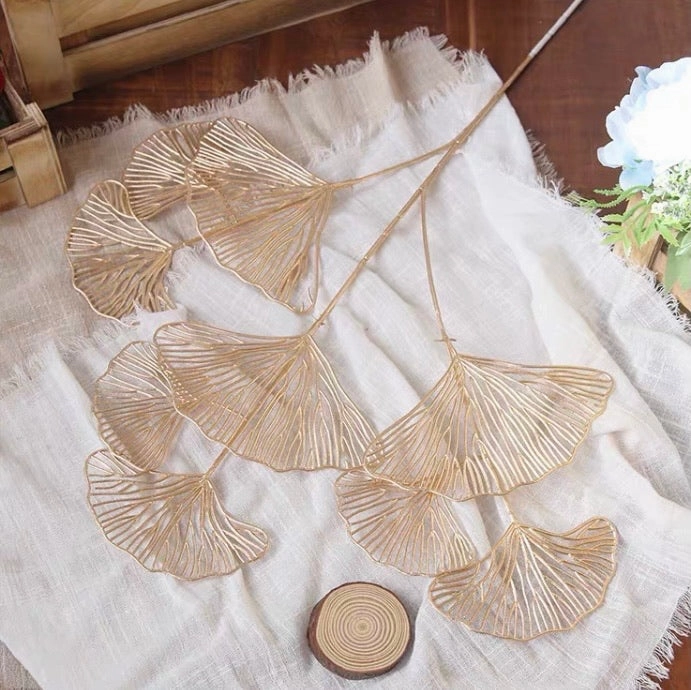 Gold Real touch single stem ginkgoes greenery realistic flower bouquet  