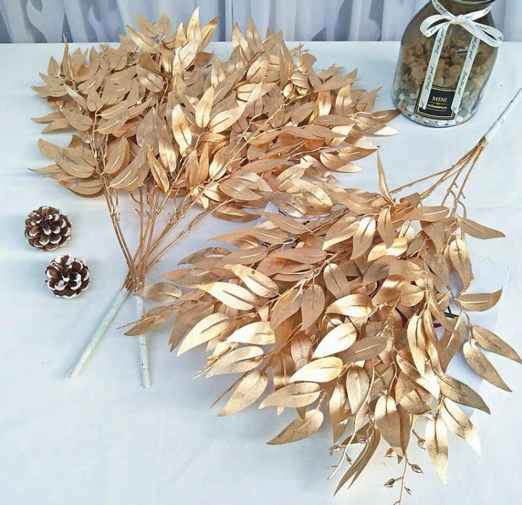 Gold ruscus Eucalyptus Bunch for Wedding home decor realistic flower bouquet  