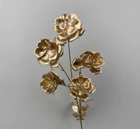 Gold Single Stem smal Rose Spray 5 head realistic flower bouquet  
