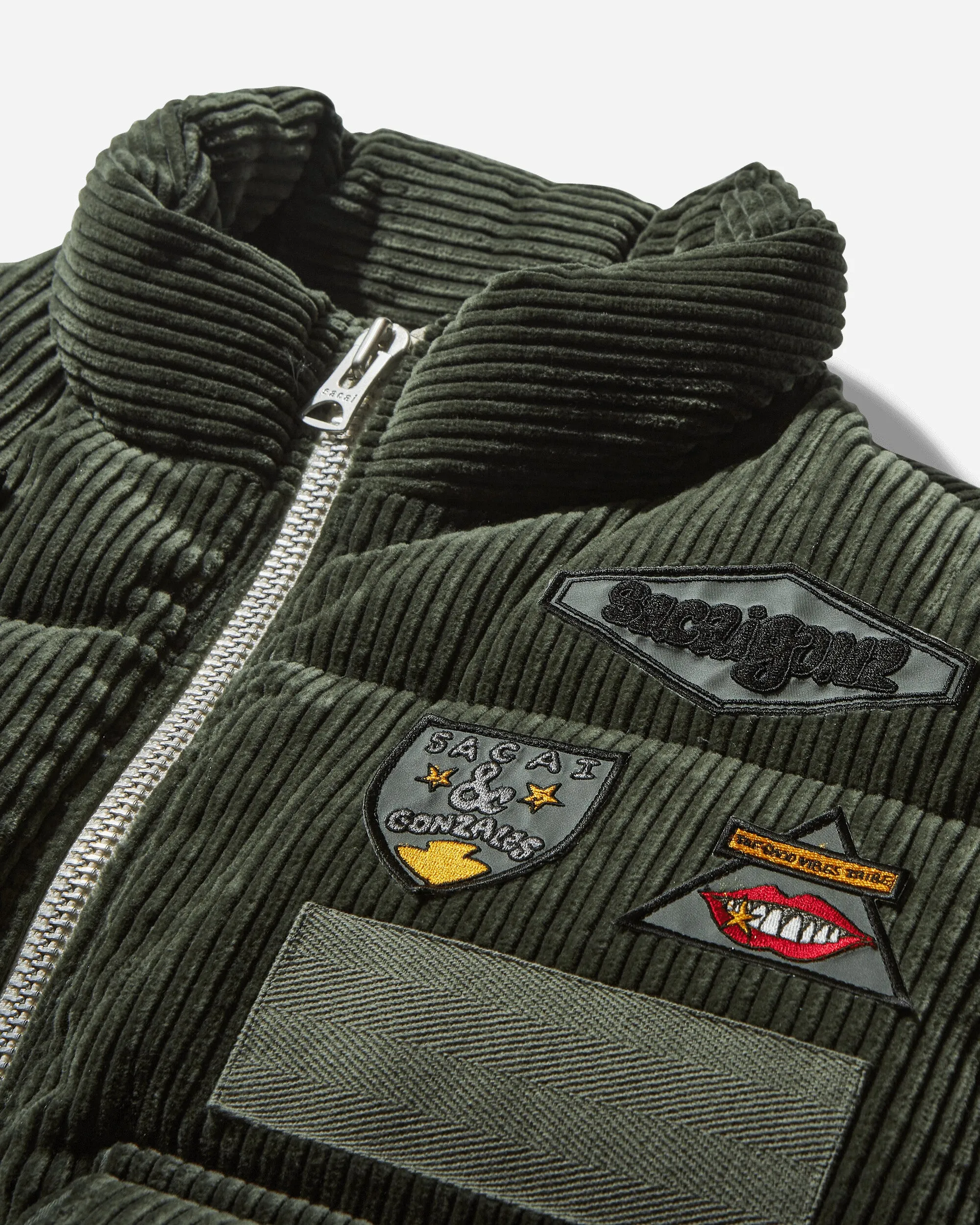 Gonz Multi-Patch Cord-Weste mit Steppung in Khaki