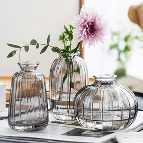 Gray grey Small Bud vase 4.3H/11cm  oval pumpkin,aesthetic flower vase