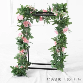 Green Artificial Flower Ivy leaf Garland with pink flower wedding greenery 2.2m realistic flower bouquet  