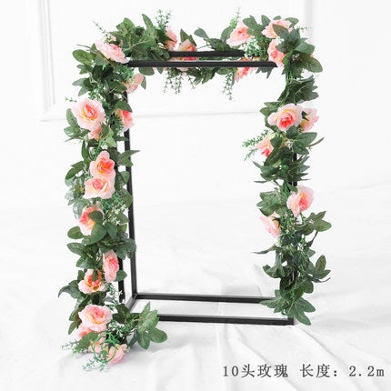 Green Artificial Flower Ivy leaf Garland with pink flower wedding greenery 2.2m