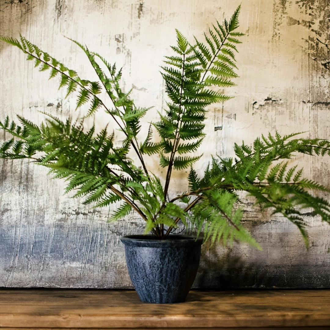 Green Bracken Fern Bush In Dark Grey Pot,dried artificial flower