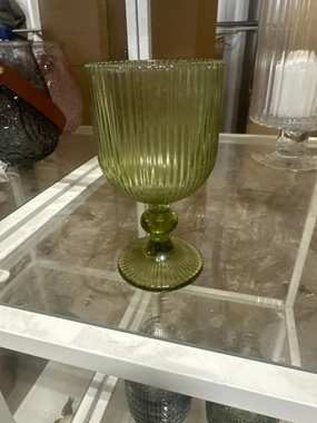 Green Color thin Striped drinking Glass drinkware cup goblet,aesthetic flower vase