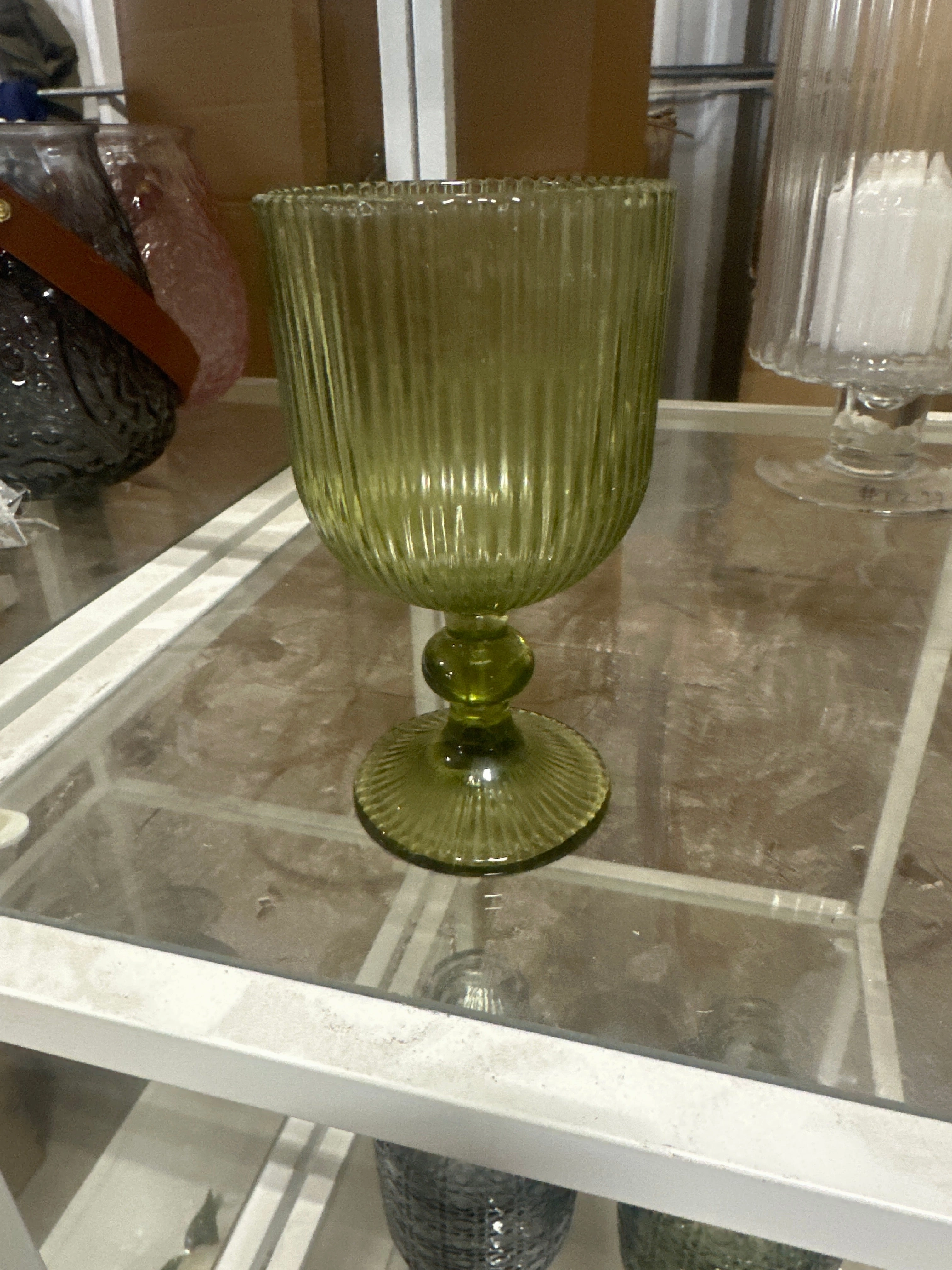 Green Color thin Striped drinking Glass drinkware cup goblet,aesthetic flower vase