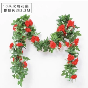 Green Garland with red flower wedding greenery 2.2m realistic flower bouquet  