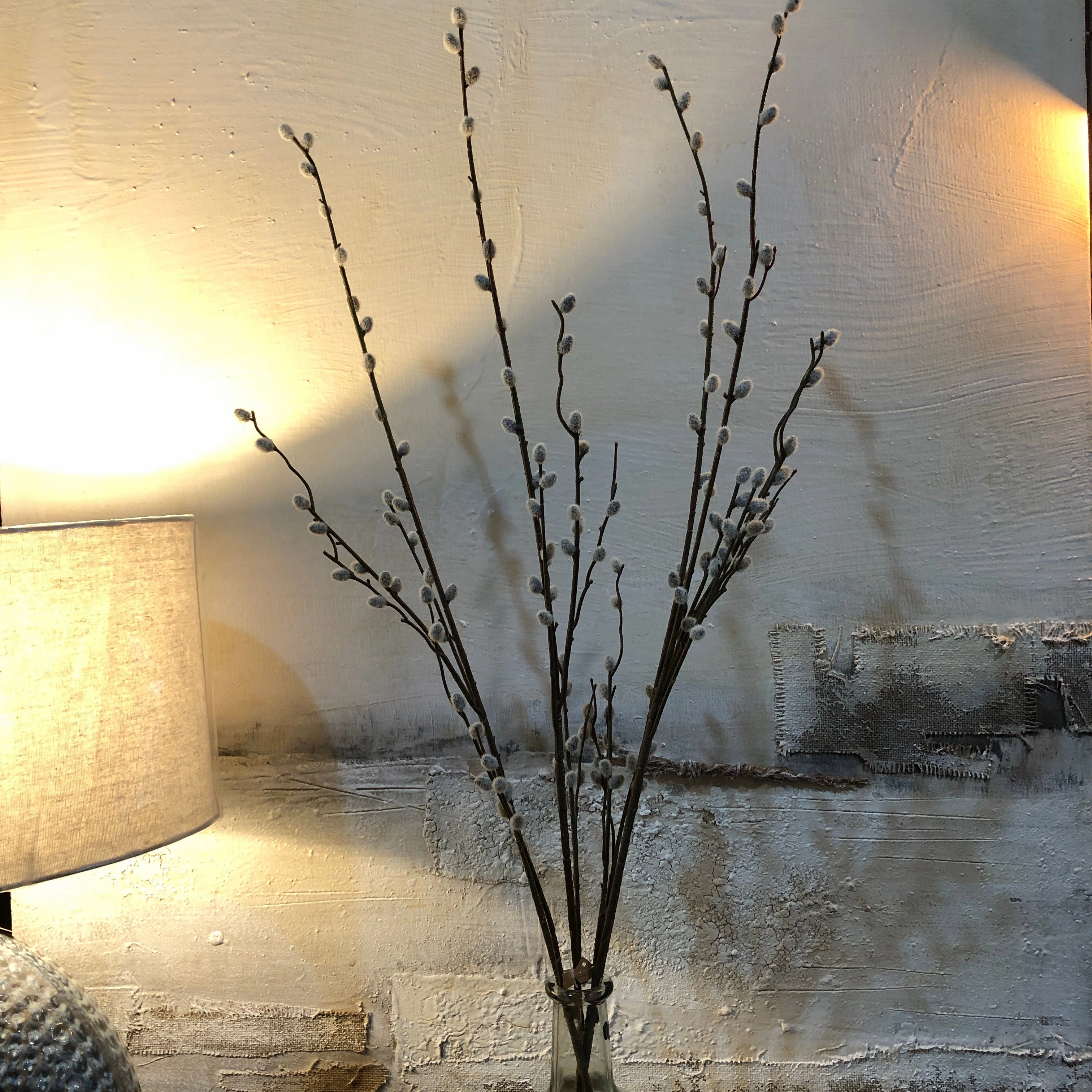 Grey Pussy Willow Spray with Leaves 88cm