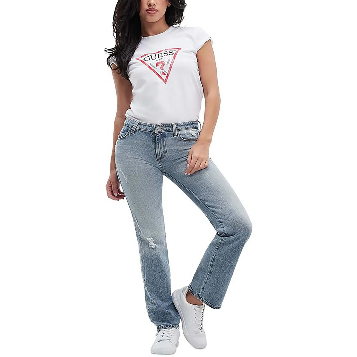Guess Damen Jeans mit mittlerer Taillenhöhe in Hellwaschung mit geradem Bein