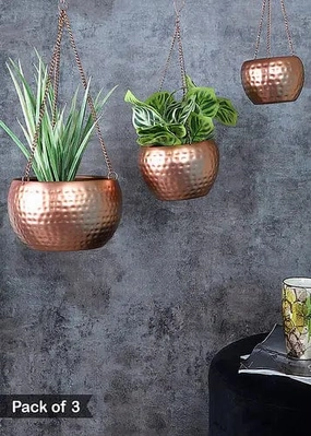 Hanging Copper Hammered Planter (Set of 3),hanging suspension frame