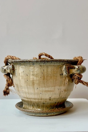 Hanging Planter Ivory & Iron Glaze 4",indoor flower container