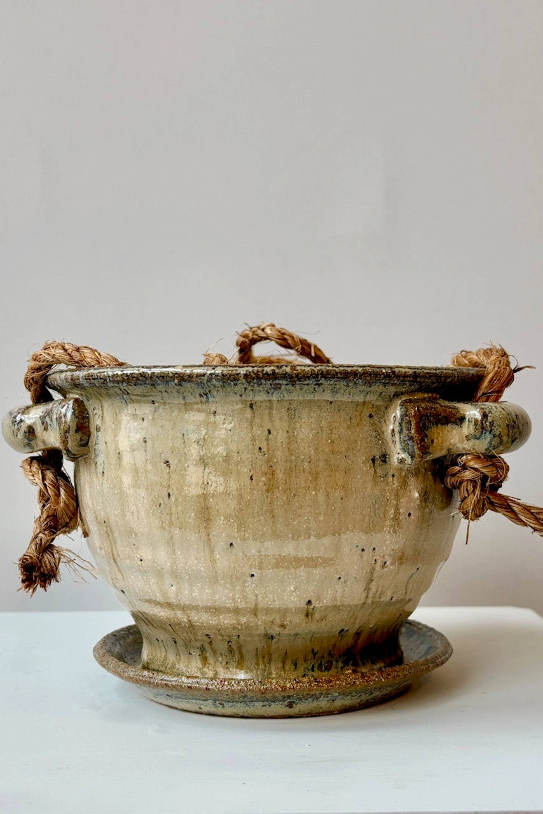 Hanging Planter Ivory & Iron Glaze 4",indoor flower container