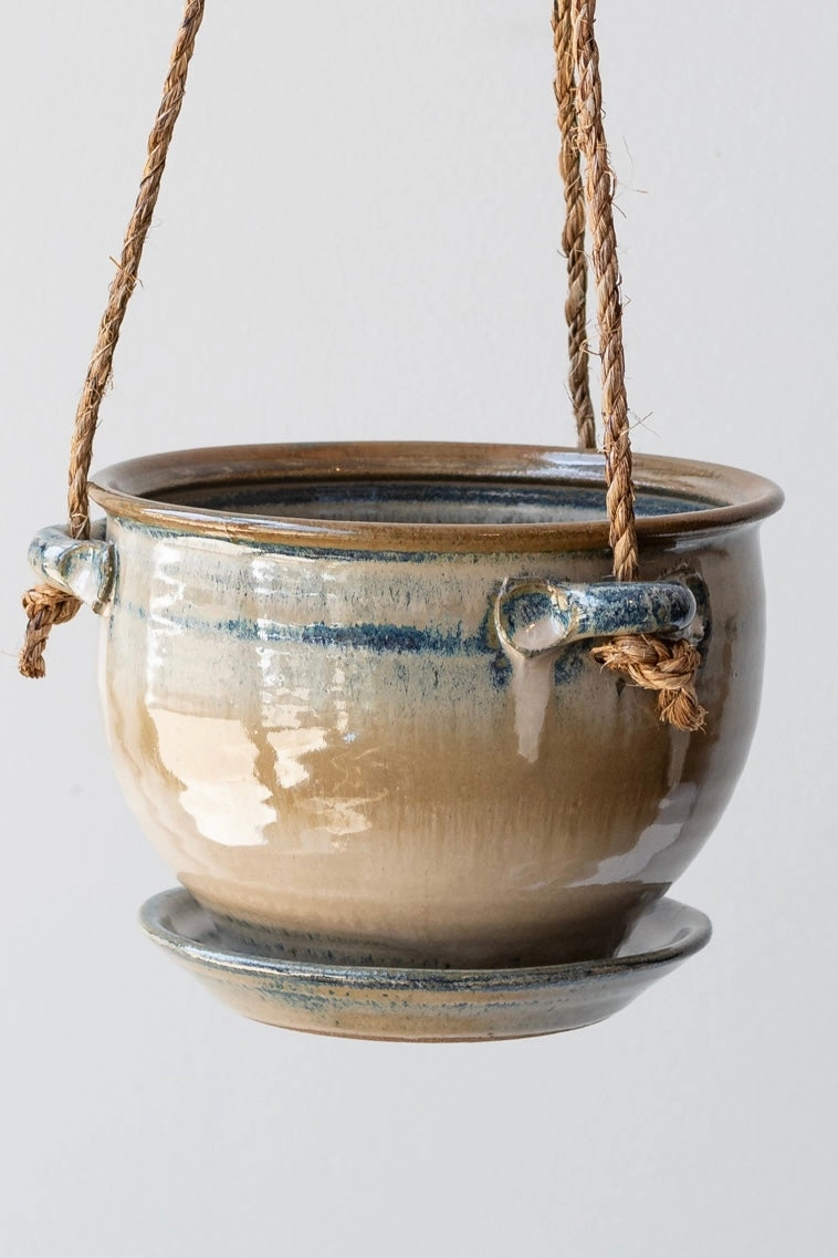 Hanging Planter Ivory & Iron Glaze 6"