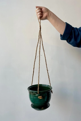 Hanging Planter Jade Green Glaze 6",indoor flower container