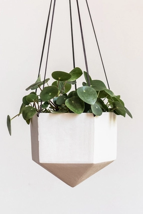 Hanging Planter Linea Carved Lines White Large,indoor flower container