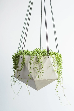 Hanging Planter Linea Carved Lines White XL,indoor flower container