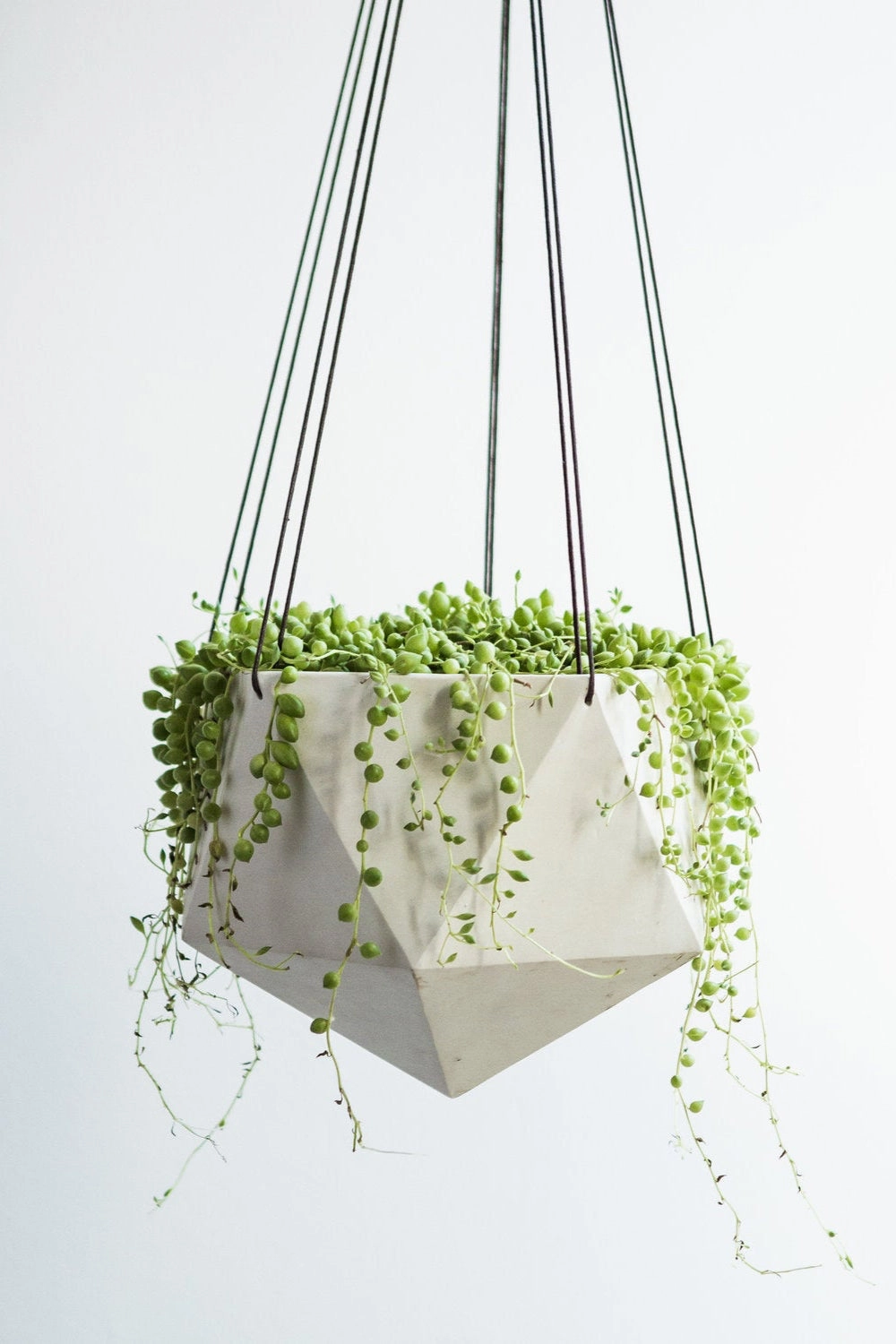 Hanging Planter Linea Carved Lines White XL,indoor flower container