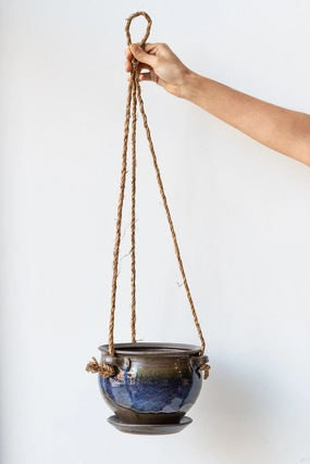 Hanging Planter Moss & Lilac Glaze 6",indoor flower container