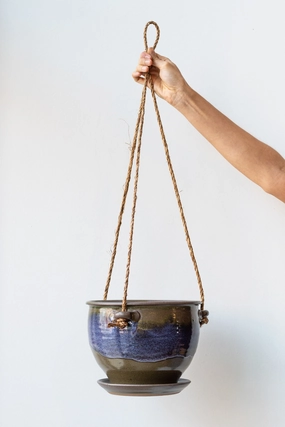 Hanging Planter Moss & Lilac Glaze 8",indoor flower container