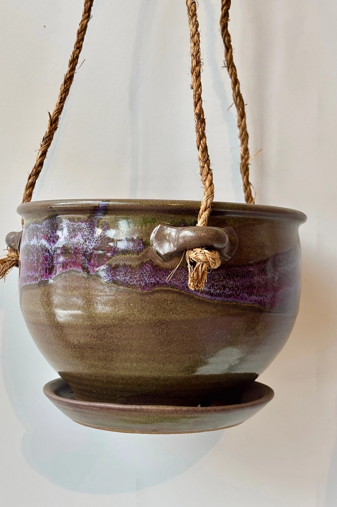Hanging Planter Moss & Lilac Glaze 8"
