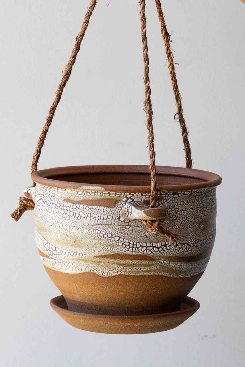 Hanging Planter Super Crackle Glaze 8"