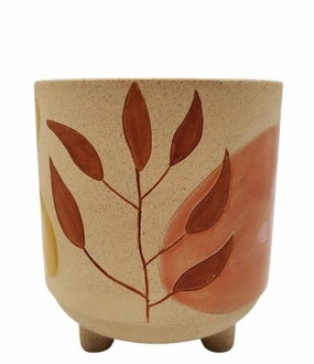 Haven Leaves Planter with Legs Pink & Green,terracotta plant pot