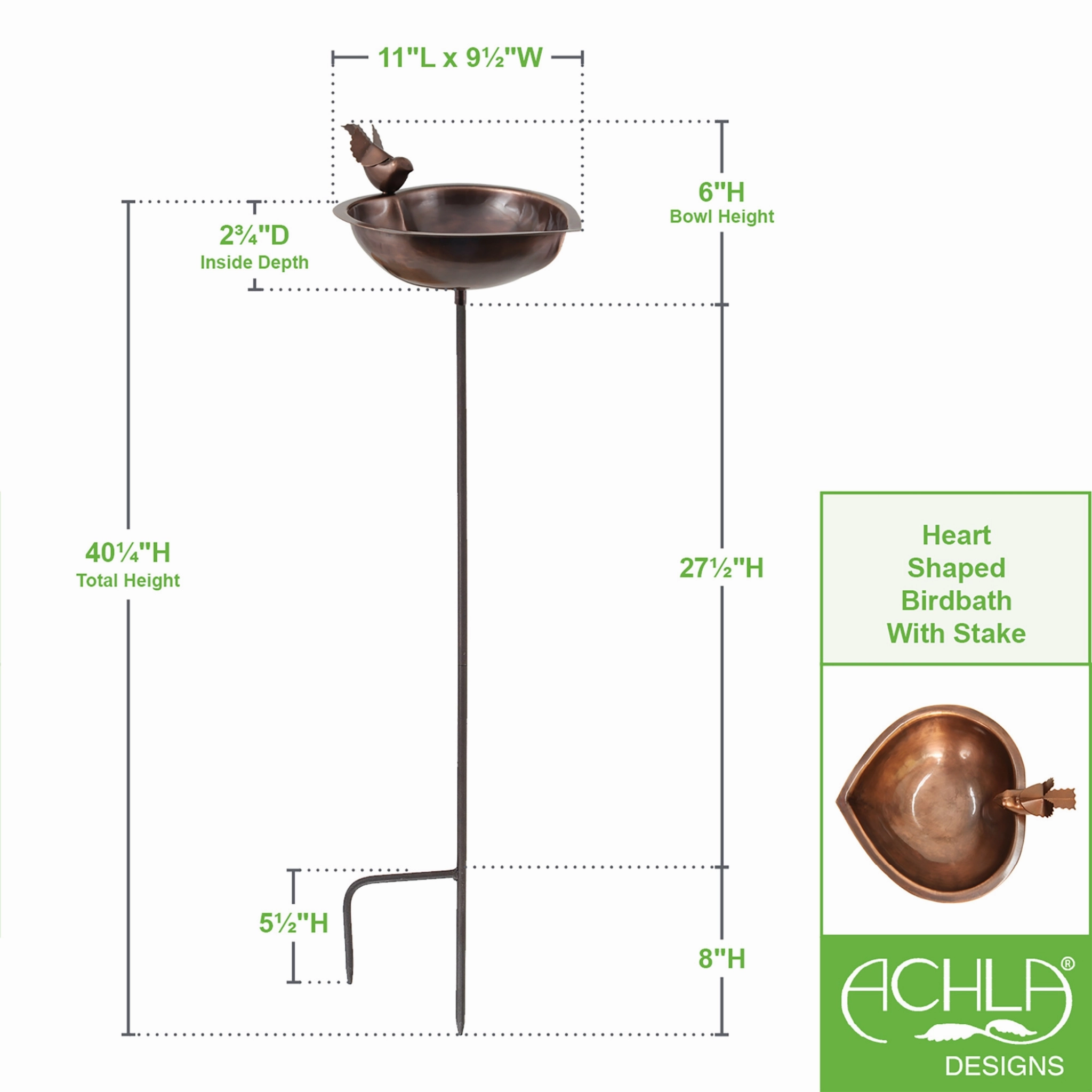 Heart Shaped Birdbath Bowl & Garden Stake