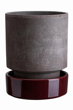Hoff Pot & Saucer Grey & Burgundy 3.1,indoor flower container