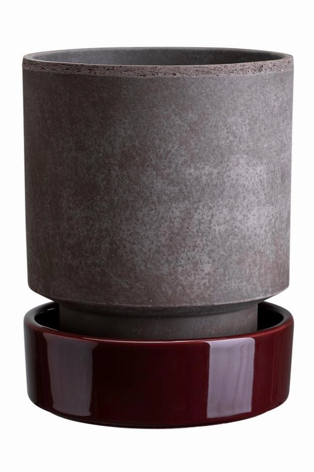 Hoff Pot & Saucer Grey & Burgundy 3.1,indoor flower container