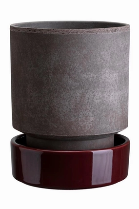 Hoff Pot & Saucer Grey & Burgundy 7.1,indoor flower container