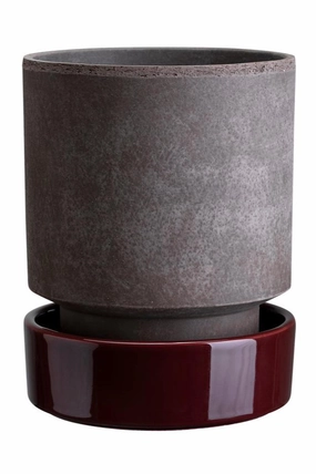 Hoff Pot & Saucer Grey & Burgundy 9.8",indoor flower container