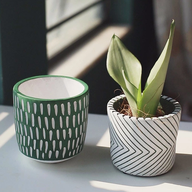 Imprint Painted Ceramic Planters,planting accessories kit