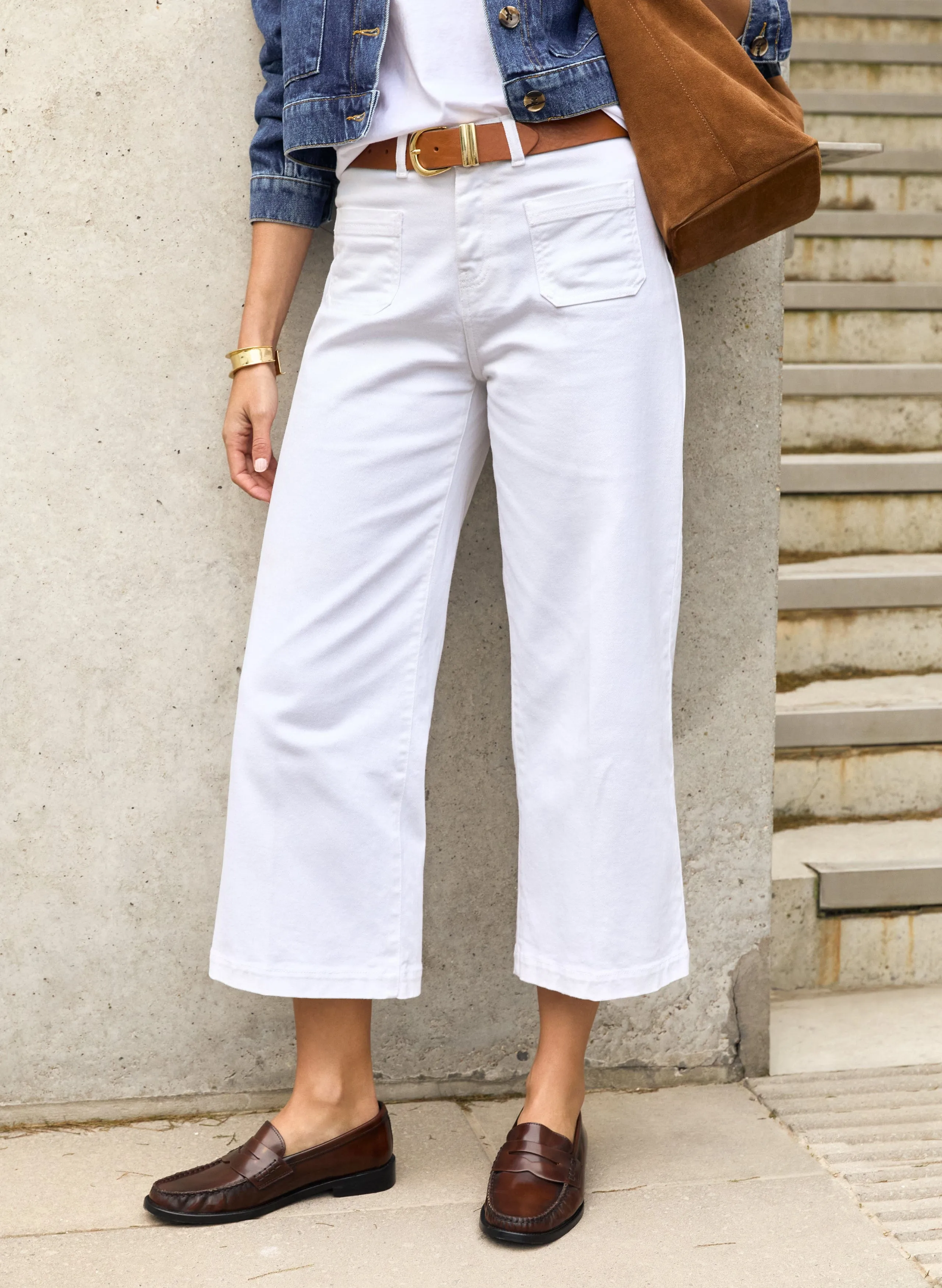 Jena Bio-Baumwolle Stretch Weite Crop Jeans | Weiches Weiß