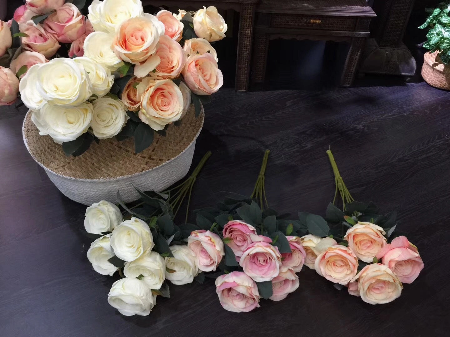 Jumbo Rose Artificial Flower Vintage Rustic style 7 heads(Pink)