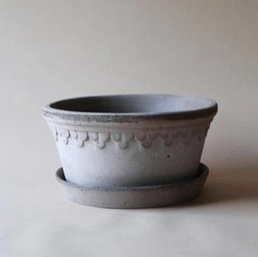 KBENHAVNER Grey Terracotta Low Pot and Saucer, 8.3",garden field mower