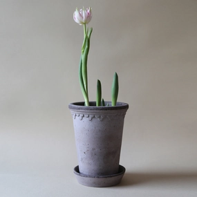 KBENHAVNER Grey Terracotta Tall Pot and Saucer, (7.1" x 9.4"H),garden field mower