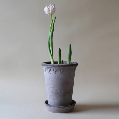 KBENHAVNER Grey Terracotta Tall Pot and Saucer, (7.1" x 9.4"H),garden field mower