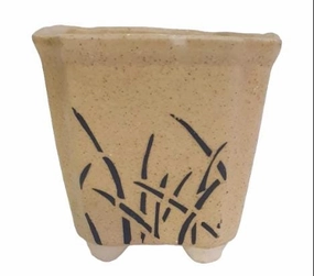 Khurja Ceramic Square Cream With Brown Lines Pot,planting accessories kit