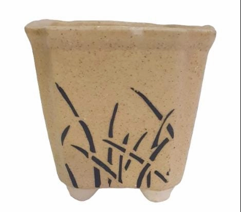 Khurja Ceramic Square Cream With Brown Lines Pot,planting accessories kit