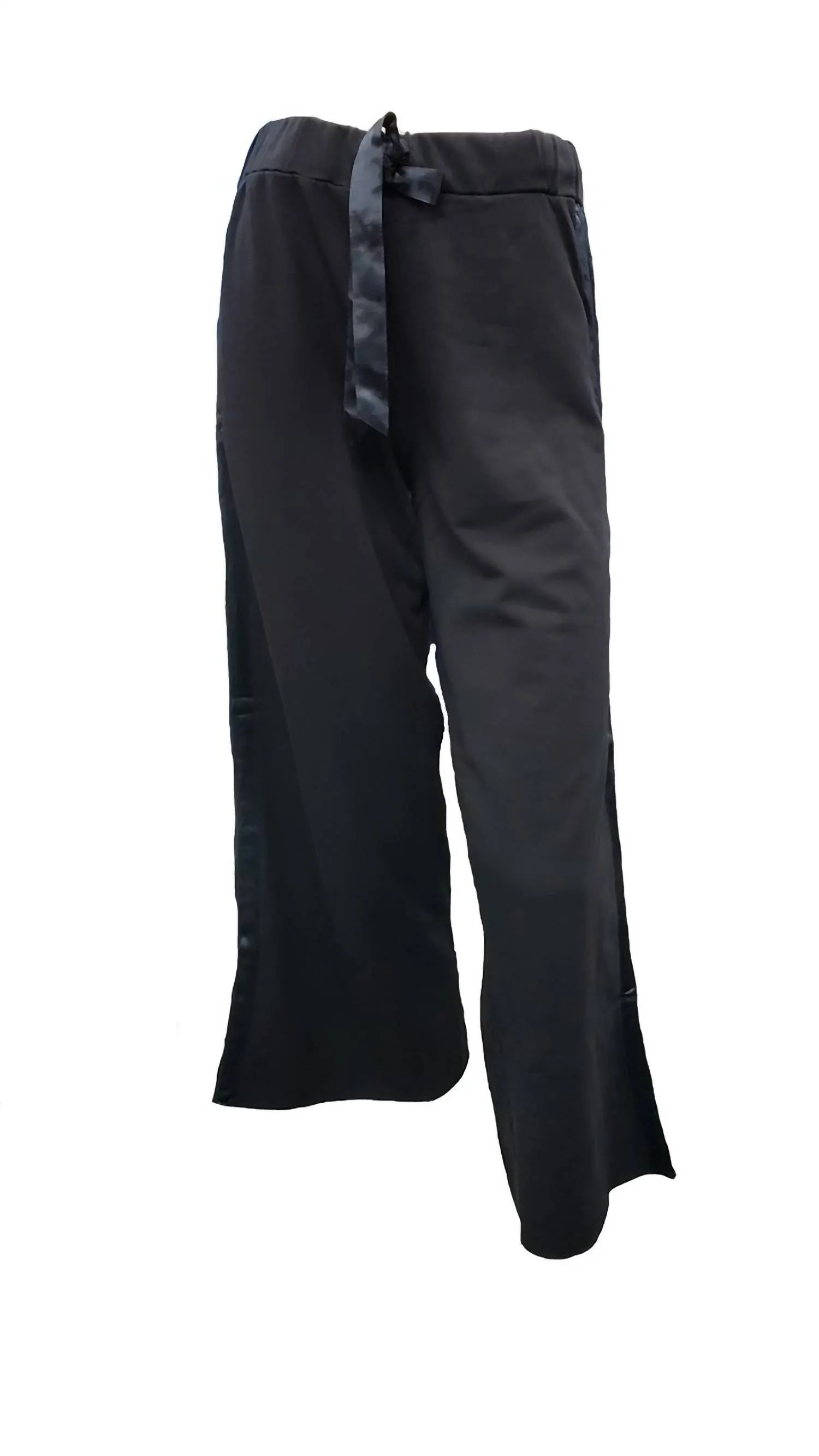 Kimber Crop French Terry Weite Bein Crop Hose Mit Satin Streifen In Schwarz
