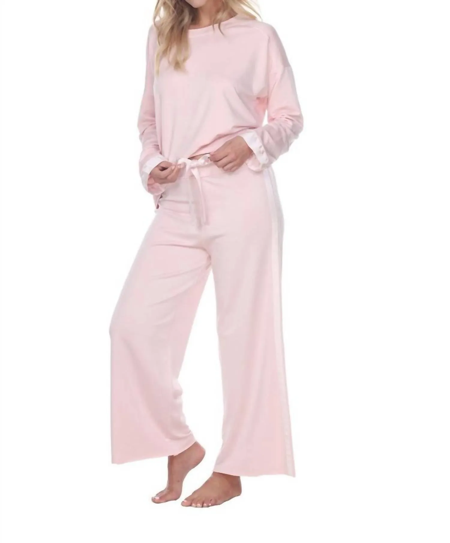 Kimber Crop French Terry Weite Bein Crop Hose Mit Satin Streifen In Blush