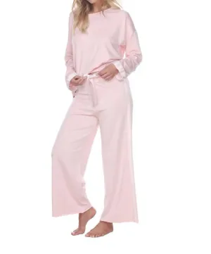 Kimber Crop French Terry Weite Bein Crop Hose Mit Satin Streifen In Blush