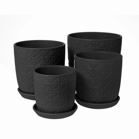 Kita Pot with saucer - Matte Black,terracotta plant pot