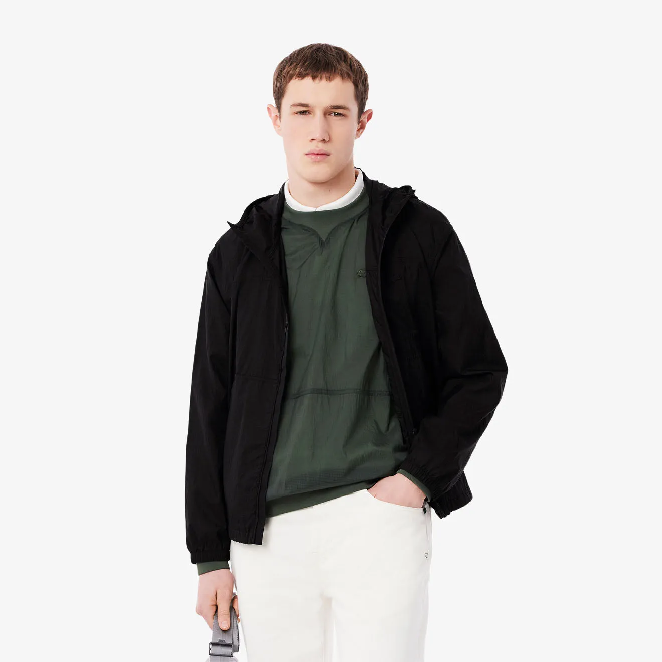 Lacoste wasserabweisende zusammenfaltbare Nylonjacke Schwarz
