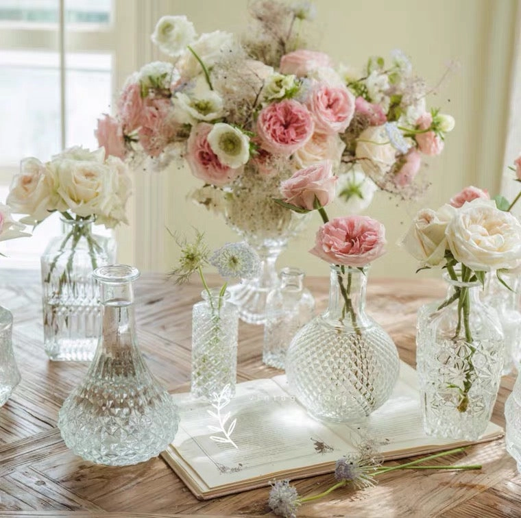 Large Crystal vintage Bud vase 7.8 H wedding centerpiece,aesthetic flower vase