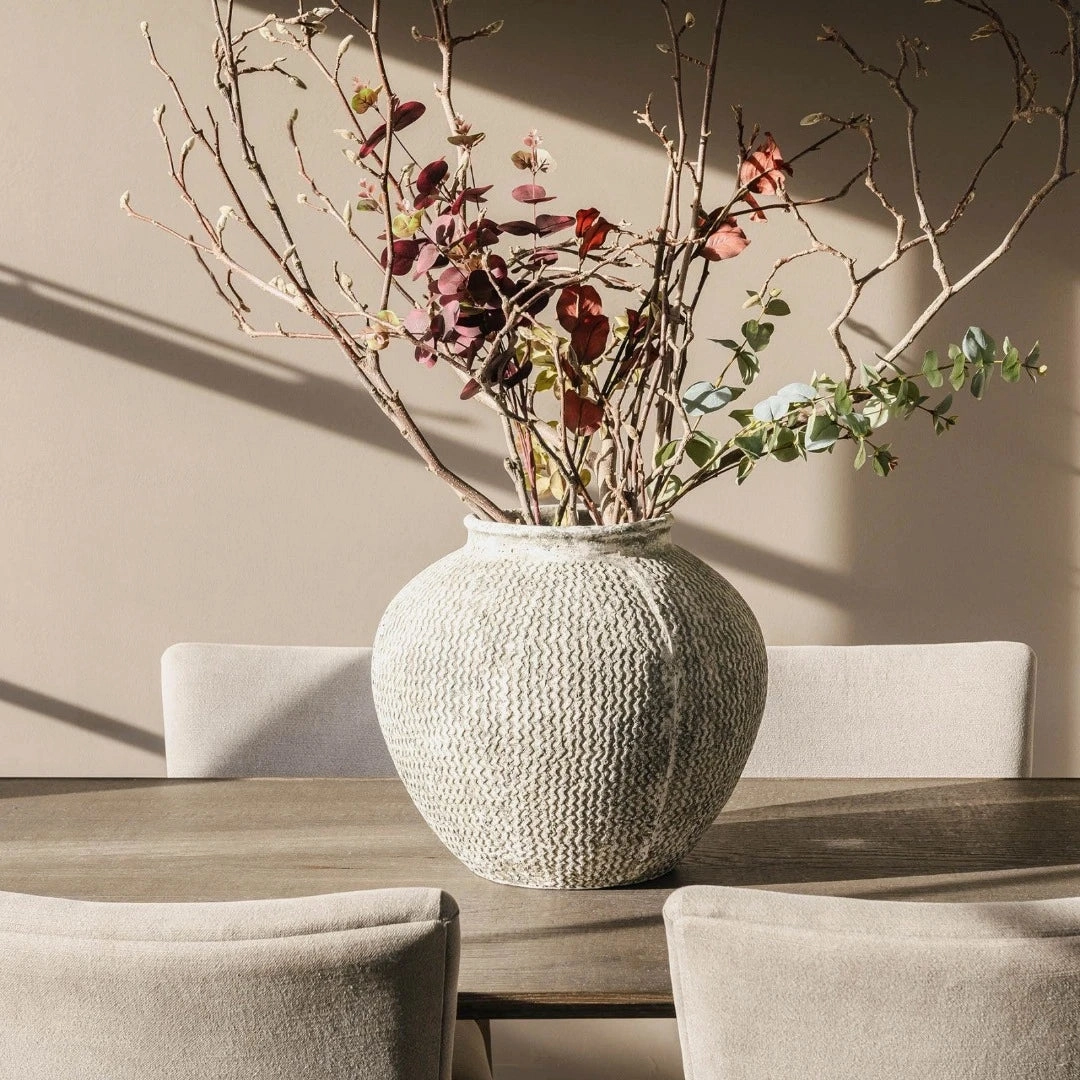 Large Round Etched Stone Vase 41cm