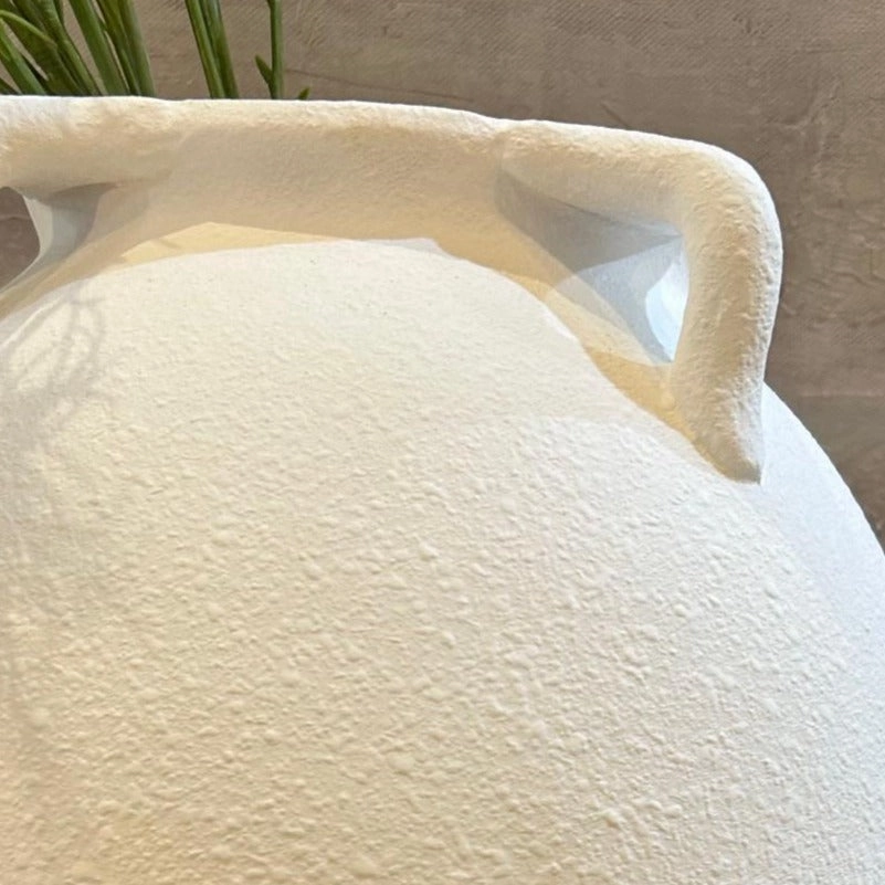 Large White Textured Terracotta Vase 37cm