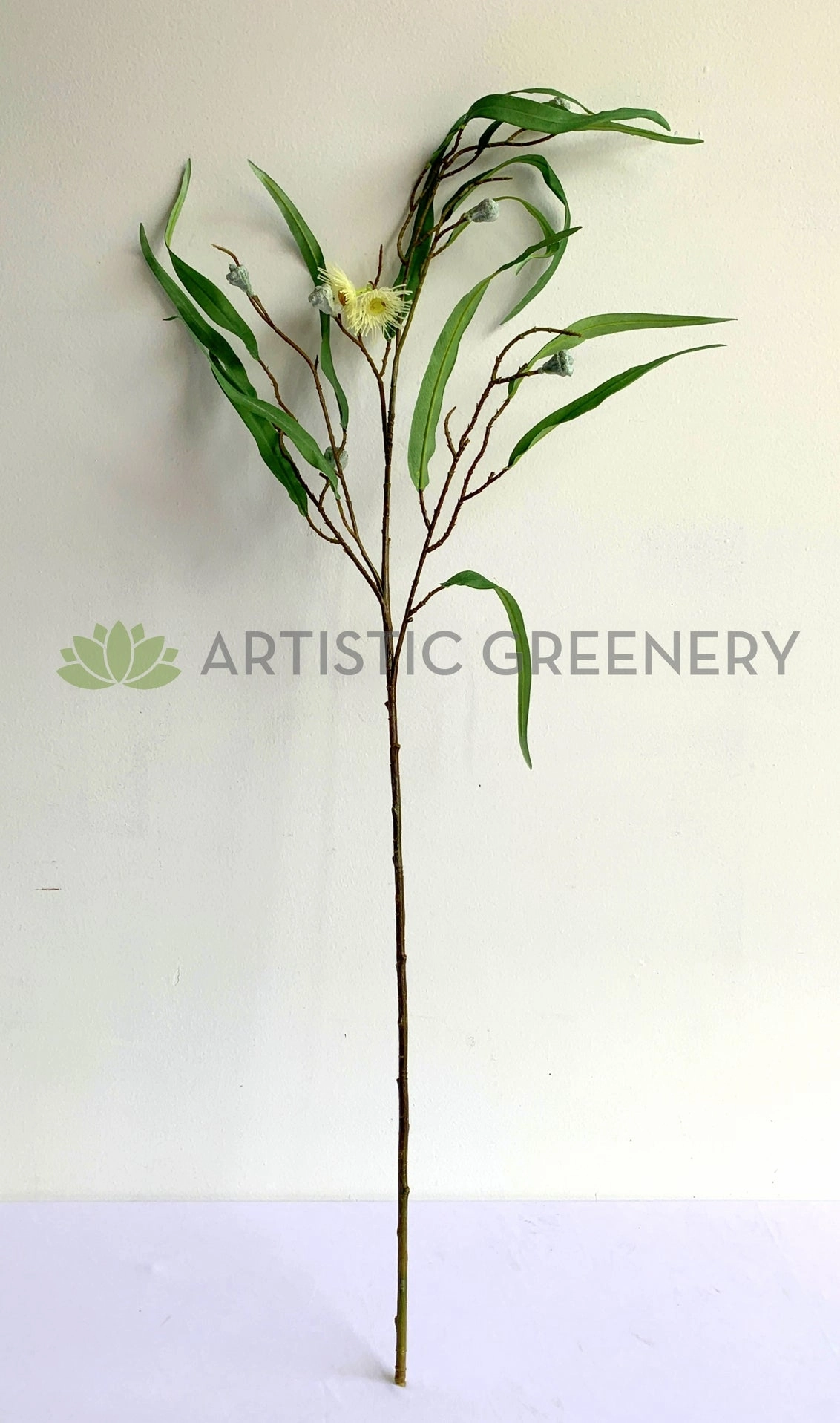 LEA0107 Gum Blossom / Gum Leaves with Pods & White Flowers 103cm