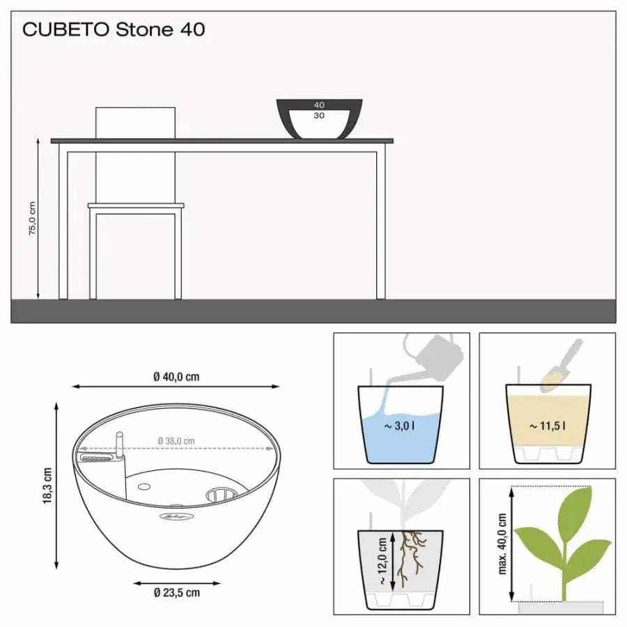 Lechuza CUBETO Stone 40 Bowl